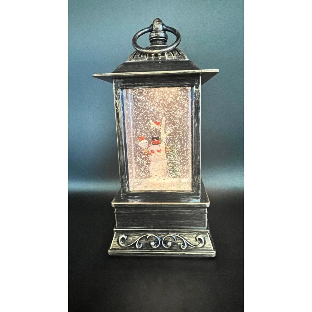 Christmas Forever Snowman with Broom‎ Glitter Lantern 10.5 Inch Bronze Lighted